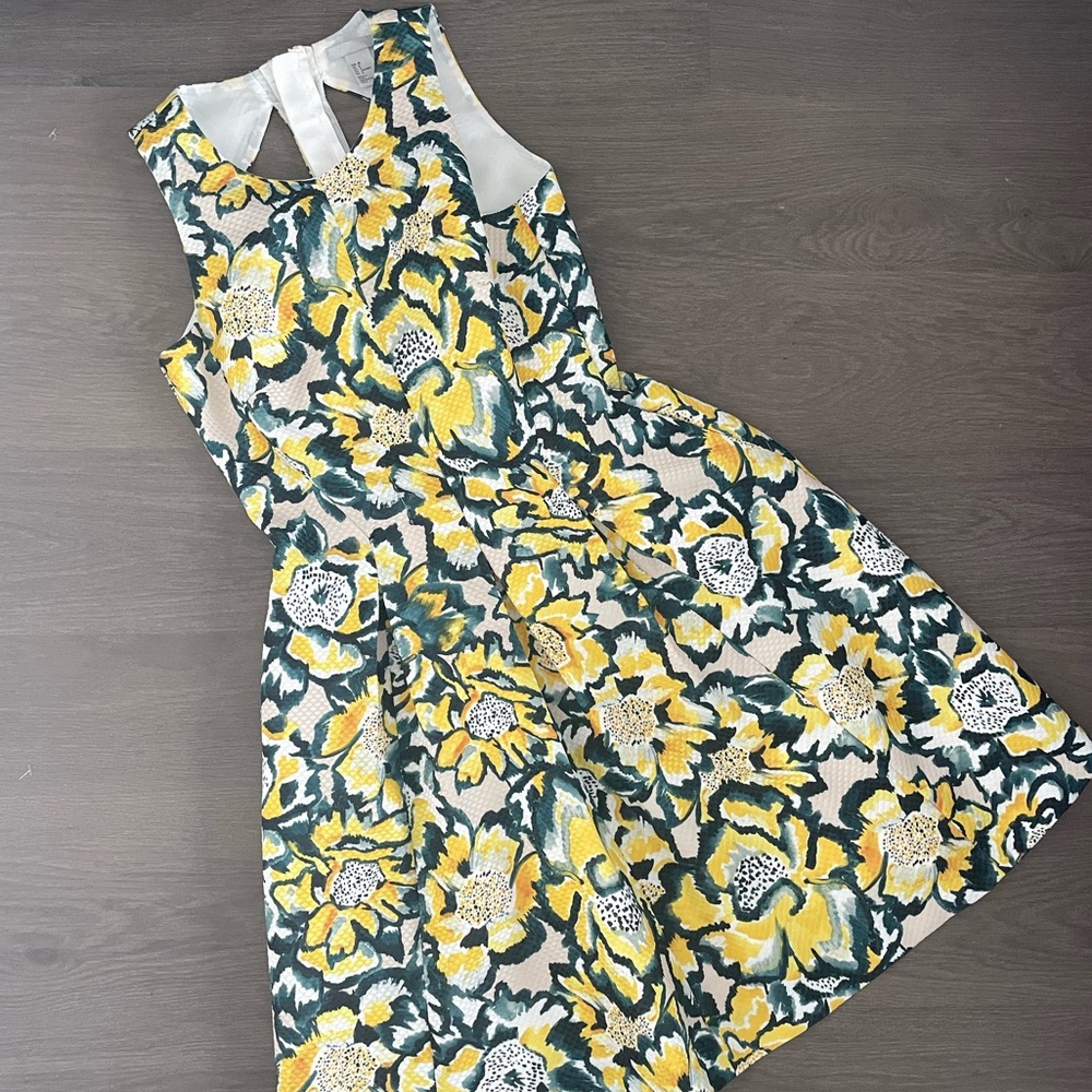 H&M yellow and green floral cocktail dress, size 8